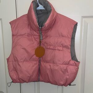 Love Tree Pink Reversible Pink/Gray Puffer Vest - Crop style